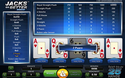 Spannender Video Poker Jacks or Better von Netent bei Dunder